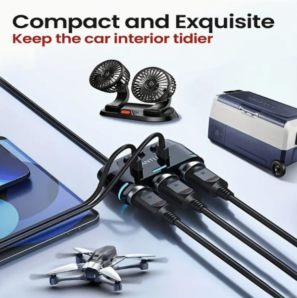 150W 3 Socket Car Plug Adapter with USB Ports and LED Voltage Display