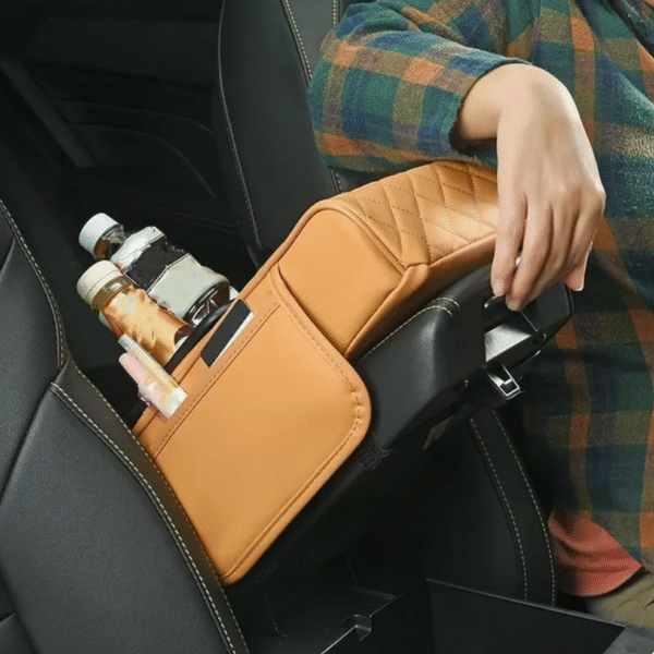 Multifunctional Car Armrest Cushion with Dual Cup Holders and Storage