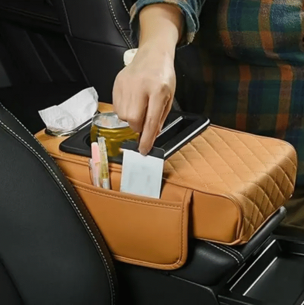 Multifunctional Car Armrest Cushion with Dual Cup Holders and Storage